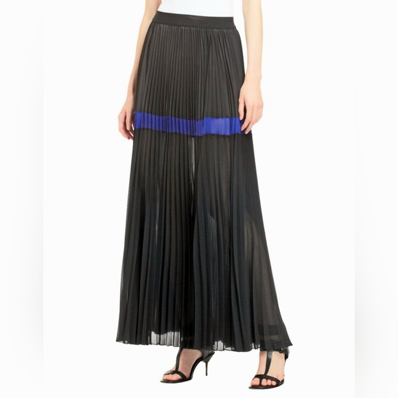 BCBGMaxAzria Dallin B Chiffon Sunburst Pleated Maxi Skirt in Black Combo Size S - Picture 2 of 11
